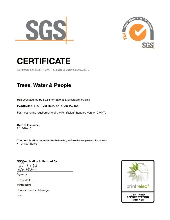 SGS Certificate, PrintReleaf, Integrated Document Technologies